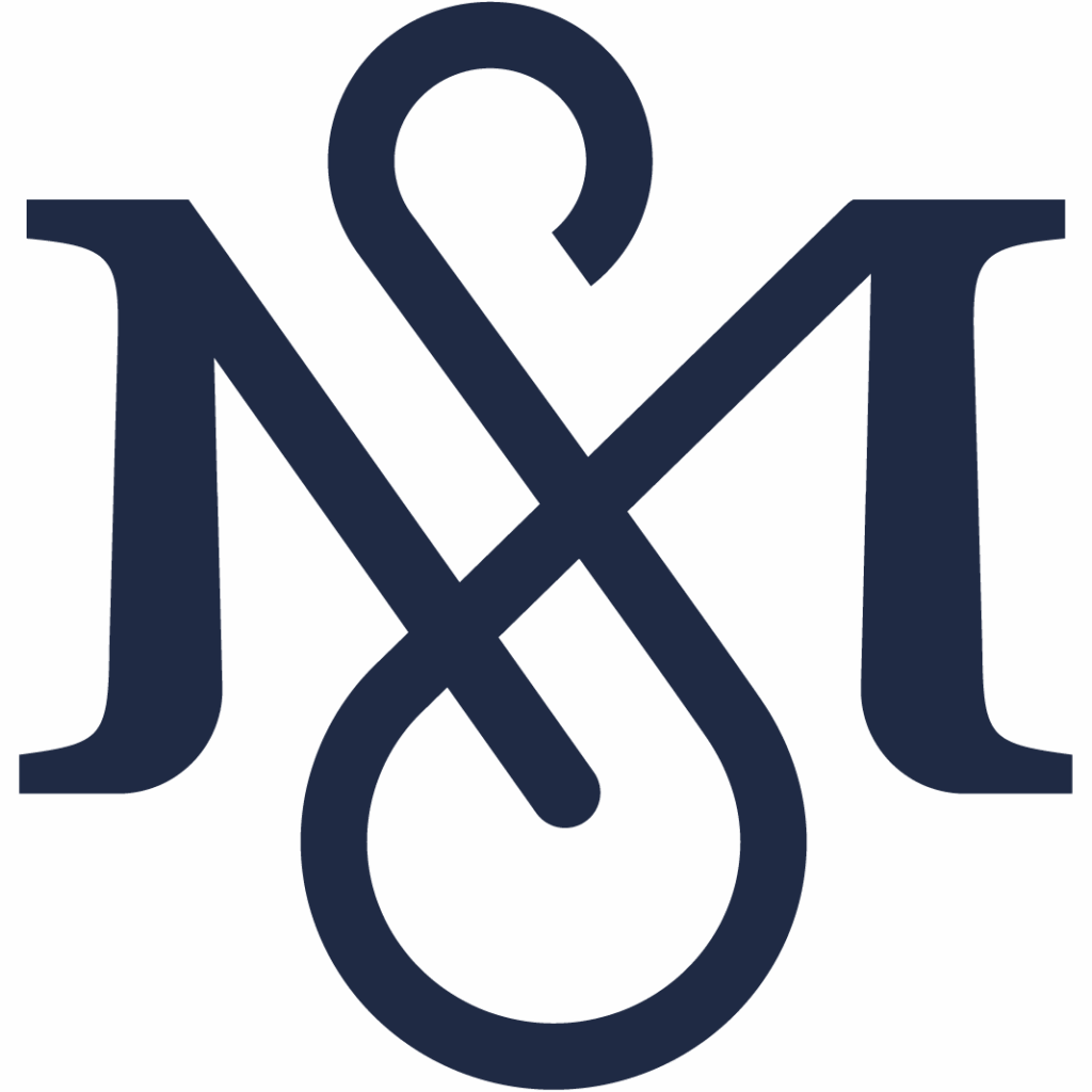 símbolo del logotipo de stefan marinescu que forma una S y una M en color azul oscuro